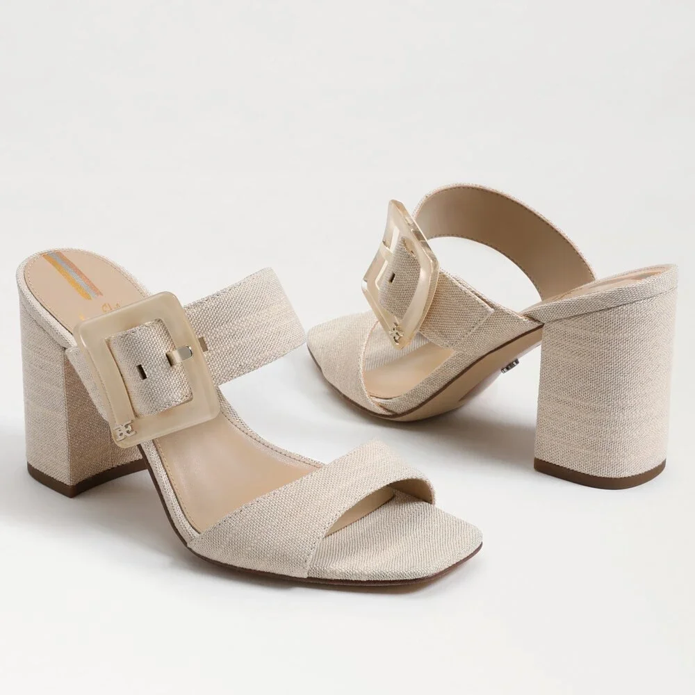 Sam Edelman Dalton Sandals Women's US 11 Beige Square Toe Block Heels JOBB526